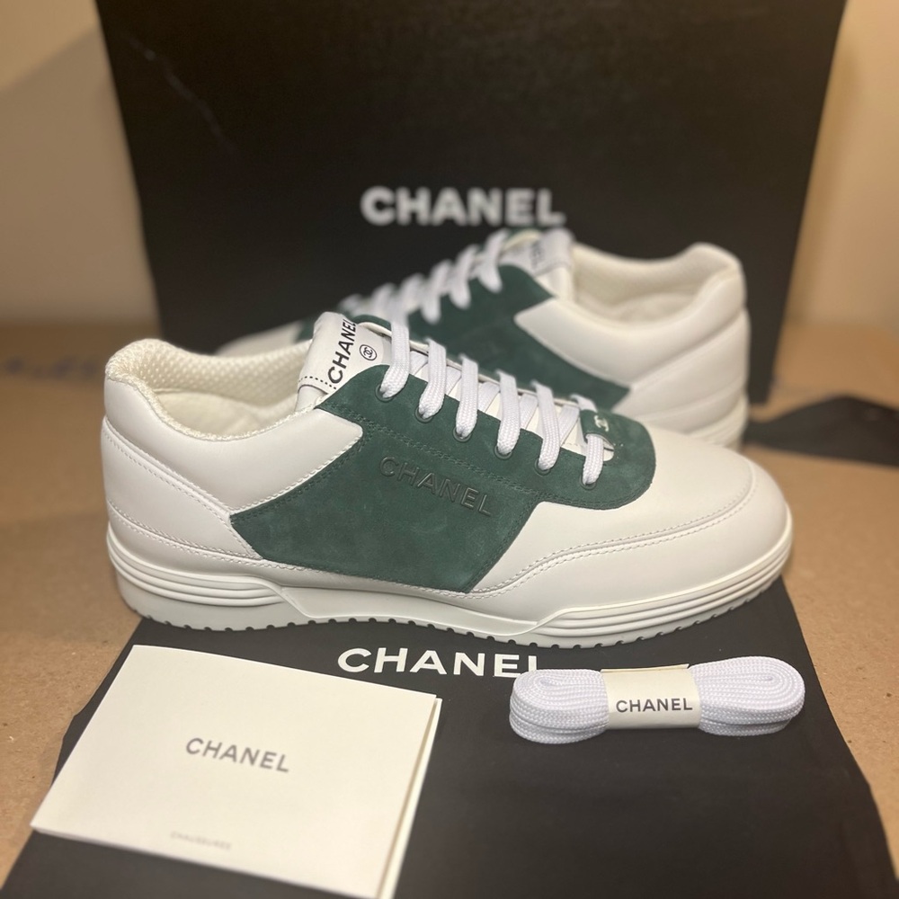 Authentic Chanel Calfskin Suede Coco Mark Logo Women’s sneakers size 40